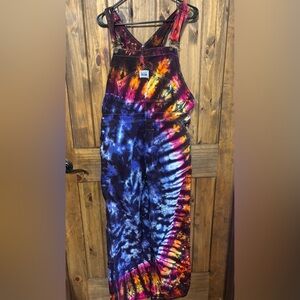 Cute Tie-Dye Overalls size 34x32 Handmade Rugged Blue Hippy/Boho